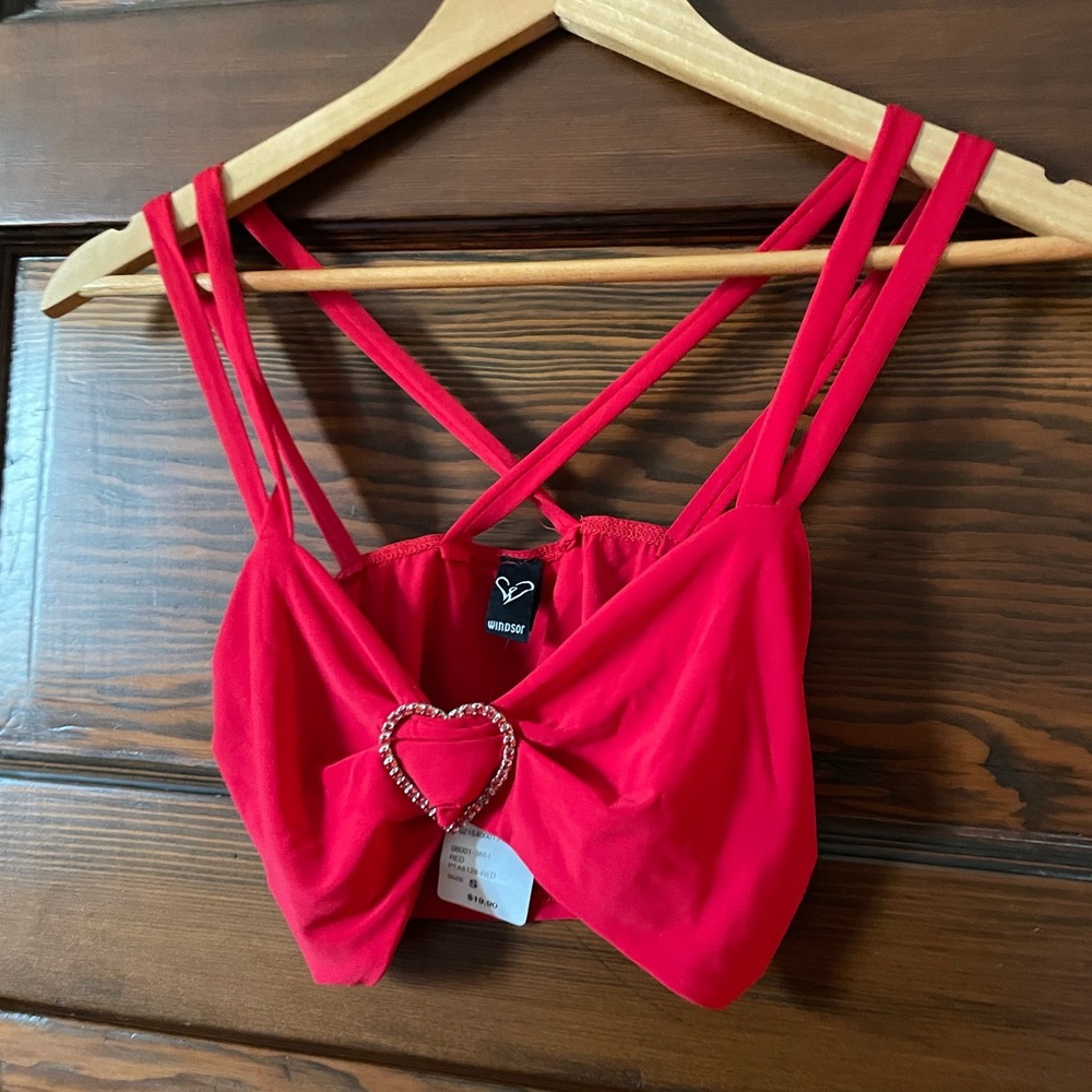 NWT Windsor red crop top / bralette style top with heart detail
